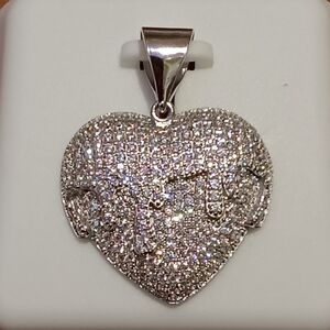 925 SILVER CZ Iced Out Drippy Heart Charm Pendant Micro Pave Diamond Simulants